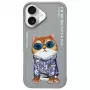 Nimmy Case für iPhone 16 6,1 inch Grau Glasses Cool Cat
