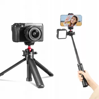 ULANZI MT-16 Mini-Stativ Selfie-Stick mit Kugelkopf und Kaltgeräteschuh, Schwarz