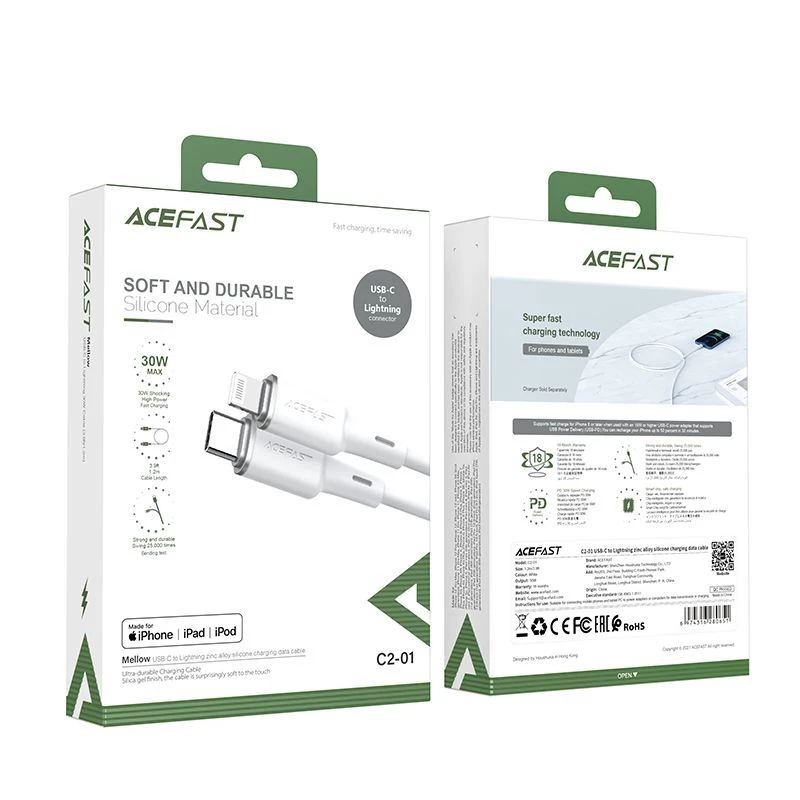 ACEFAST MFI USB-C auf Lightning Kabel 1,2m, 30W, 3A, Schwarz (C2-01)