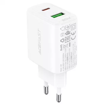 Acefast A25 Wandladegerät, USB + USB-C, PD 20W (Weiß)