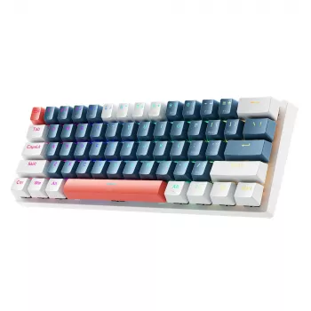 Machenike K500-B61 Kabelgebundene Mechanische Gaming-Tastatur, 61 Tasten Kompakt, Braune Schalter, RGB-Hintergrundbeleuchtung, Blau-Weiß