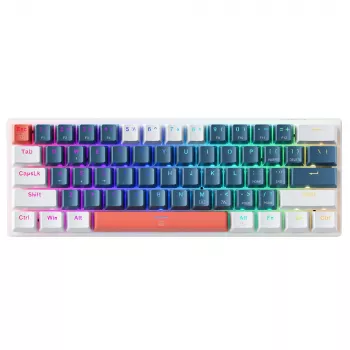 Machenike K500-B61 Kabelgebundene Mechanische Gaming-Tastatur, 61 Tasten Kompakt, Braune Schalter, RGB-Hintergrundbeleuchtung, Blau-Weiß