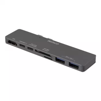 DELTACO USBC-1290 Thunderbolt 3 Docking Station - Silber - 40 Gbit/s - 4K Ultra HD