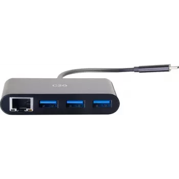 C2G USB-C Hub mit Ethernet - 3-Port USB-Hub - 3 x SuperSpeed USB 3.0 + 1 x USB-C + 1 x Gigabit Ethernet - Desktop - Schwarz