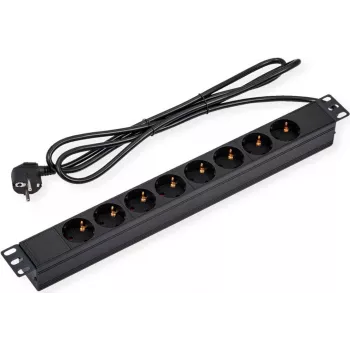 VALUE 19-Zoll 1U 8-fach Steckdosenleiste mit 3m Kabel - Schuko-Steckdosen