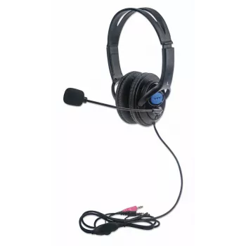 MANHATTAN Stereo Computer Headset mit Mikrofon, Over-Ear, kabelgebunden, 40-mm-Treiber, 2-m-Kabel, 2x 3,5-mm-Klinke