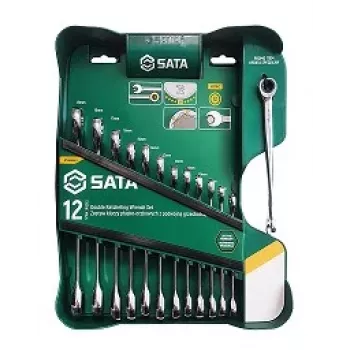 SATA 13-teiliger Doppel-Ratschen-Gabelschlüsselsatz mit X-Beam-Design, metrisch, 8-21 mm, Chrom-Vanadium-Stahl, Blow-Molded-Case