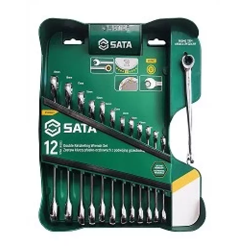 SATA 13-teiliger Doppel-Ratschen-Gabelschlüsselsatz mit X-Beam-Design, metrisch, 8-21 mm, Chrom-Vanadium-Stahl, Blow-Molded-Case