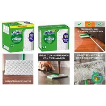 Swiffer Dry Refills Floor Wipes 36-Pack, fängt 3x mehr Staub, Schmutz und Haare, unparfümiert, weiß