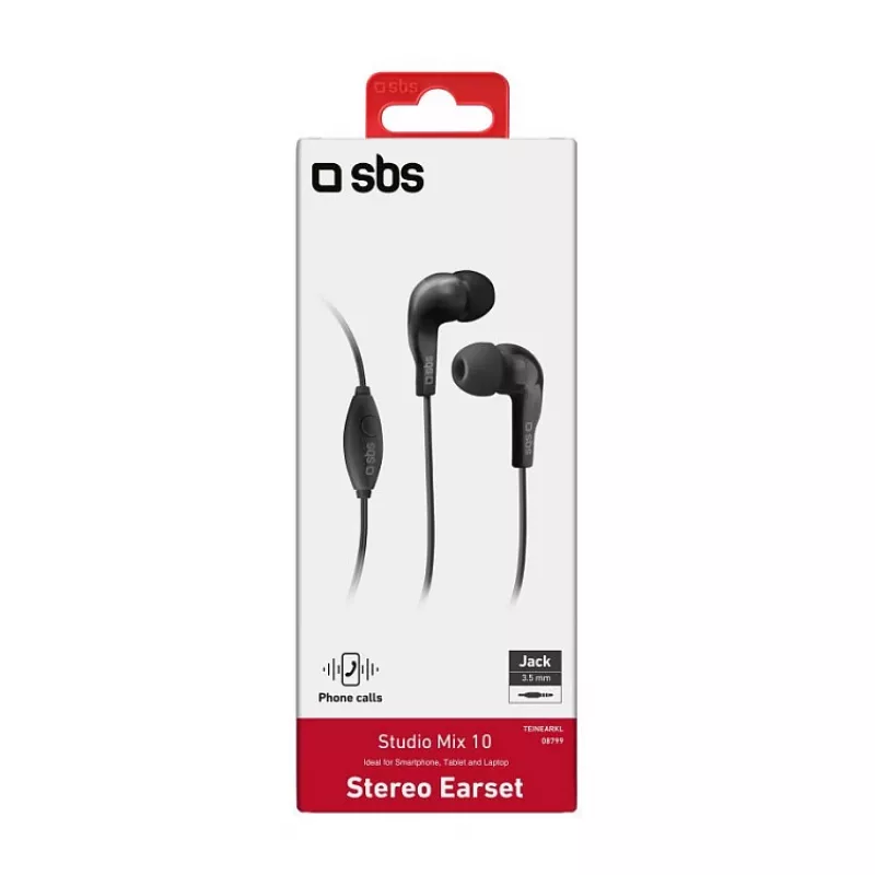 SBS TEINEARKL In-Ear Headset mit Mikrofon - Schwarz - Kabelgebunden - 1,2 m Kabel - 3,5 mm Klinke - Telefonate & Musik