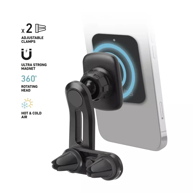 SBS Magnetic Double Clip Car Phone Holder - Universal Smartphone Mount with Strong Neodymium Magnets, 360° Rotation, Black