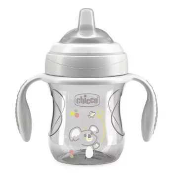 CHICCO Transition Cup Trainingsbecher mit weichem Ausgießer 4m+ Grau 200ml