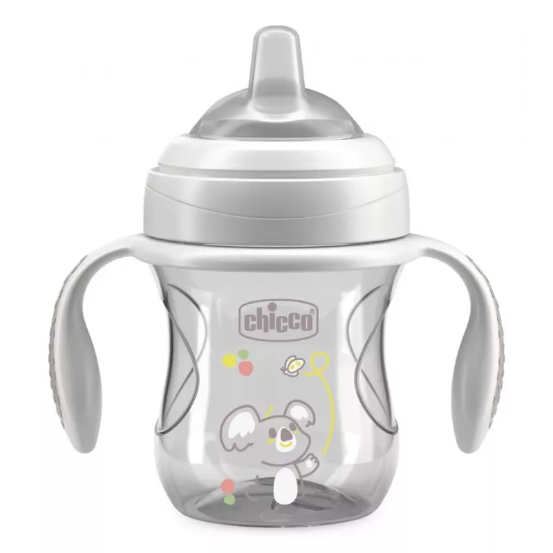 CHICCO Transition Cup Trainingsbecher mit weichem Ausgießer 4m+ Grau 200ml