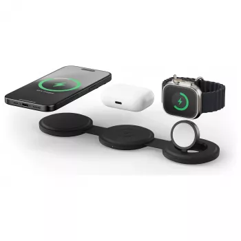 Satechi OntheGo 3-in-1 Wireless Charger mit Qi2, Schwarz, 15W, ST-QTG31K