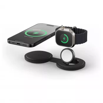 Satechi OntheGo 2-in-1 Wireless Charger mit Qi2, Schwarz, 15W, ST-QTG21K