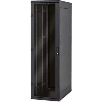 TRITON 19-Zoll Standschrank 18U 600x600mm Schwarz mit gehärteter Glastür, Tragfähigkeit 800 kg