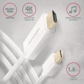 AXAGON Mini DisplayPort auf HDMI Adapterkabel 4K/30 Hz 1,8 m Weiß
