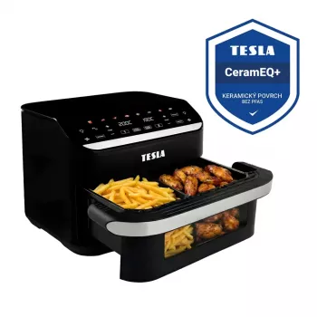 TESLA Aircook DualHeat QD575 XXL Heißluftfritteuse 10 L, Schwarz