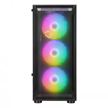 Rampage SHIVA Mid Tower PC-Gehäuse mit Seitenfenster aus gehärtetem Glas und 4x 120mm Rainbow RGB Lüftern, Schwarz