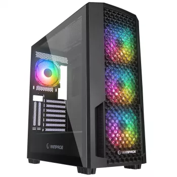 Rampage Shelob Mid Tower PC-Gehäuse, 4x ARGB-Lüfter, gehärtetes Glas, Schwarz