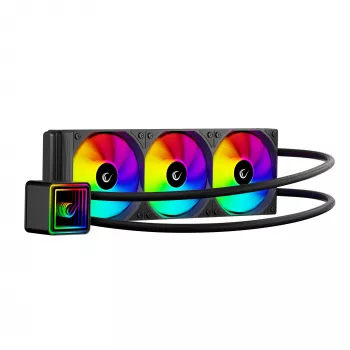 Rampage INFINITE V360 AIO Flüssigkeits-CPU-Kühler 360mm ARGB, Digitales Temperaturdisplay, Schwarz