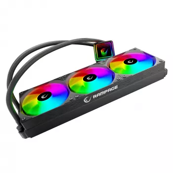 Rampage INFINITE V360 AIO Flüssigkeits-CPU-Kühler 360mm ARGB, Digitales Temperaturdisplay, Schwarz