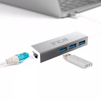 INCA IUSB-03TX USB 3.0 auf Gigabit Ethernet Adapter mit USB-C Adapter, 1000Mbit/s, Schwarz