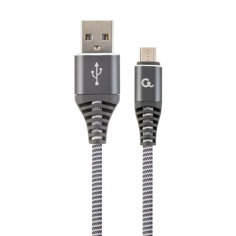 Gembird USB 2.0 Type-A Stecker auf Micro USB-B Stecker Premium Baumwollgeflechtkabel 2m Space Grey/Weiß