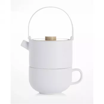 Bredemeijer Umea Tea-for-One Set Weiß mit Bambusdeckel