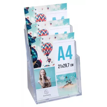 Exacompta A4 Thekenaufsteller mit 3 Fächern, Polystyrol, transparent, 155 x 237 x 339 mm (74158D)