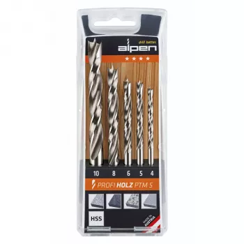 ALPEN-MAYKESTAG Alpen PTM 5 Profi Holz 4-5-6-8-10 Holzbohrer-Set, 5-teilig, 4-10 mm
