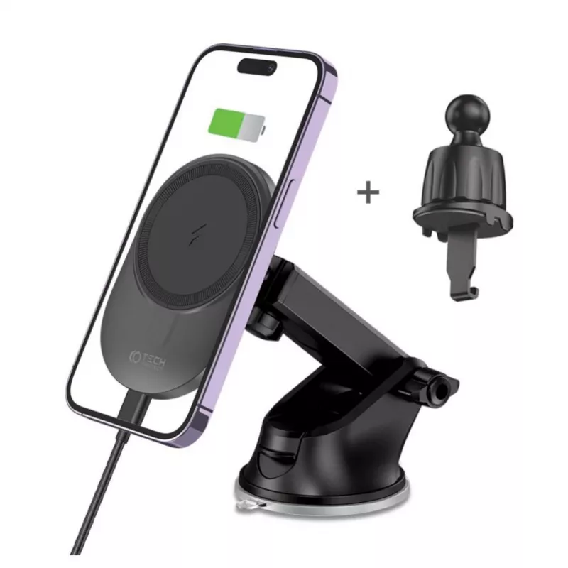 TECH-PROTECT MM15W-V1 Magnetische MagSafe Armaturenbrett- & Lüftungshalterung fürs Auto, kabelloses Ladegerät 15W Schwarz