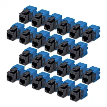 StarTech.com Cat6 Keystone Jack 24er-Pack - RJ45 Ethernet Keystone Kuppler, UTP, 180-Grad, werkzeuglos, Schwarz/Blau, 10GBase-T