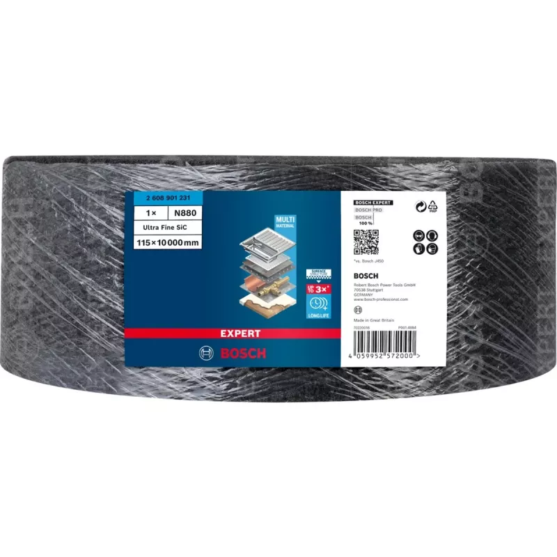 Bosch Expert N880 Ultra-Fine S Vlies-Schleifrolle, 115mm x 10m, Grau, für Handschliff