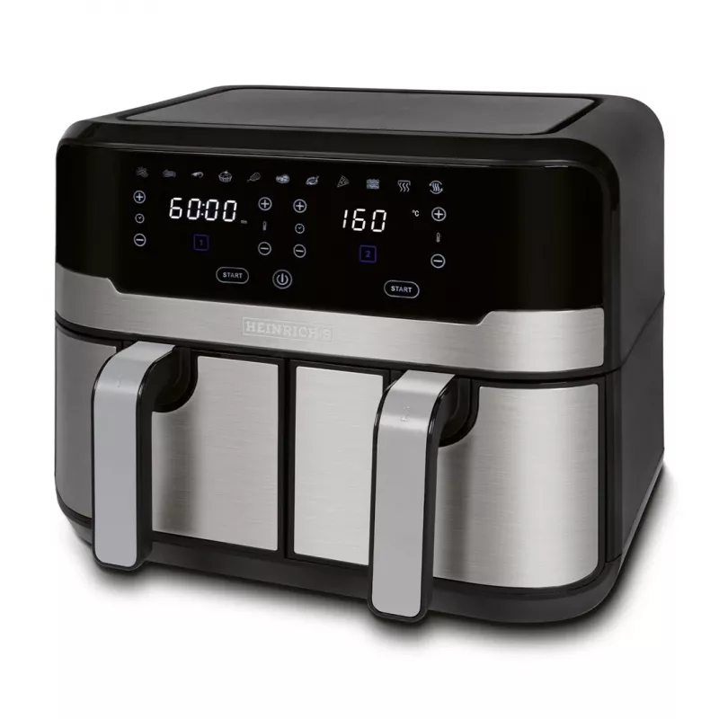 HEINRICH'S HFR 8214 Doppel-Heißluftfritteuse 2 x 4,5 L = 9,0 L 1300-2400 W Schwarz-Silber