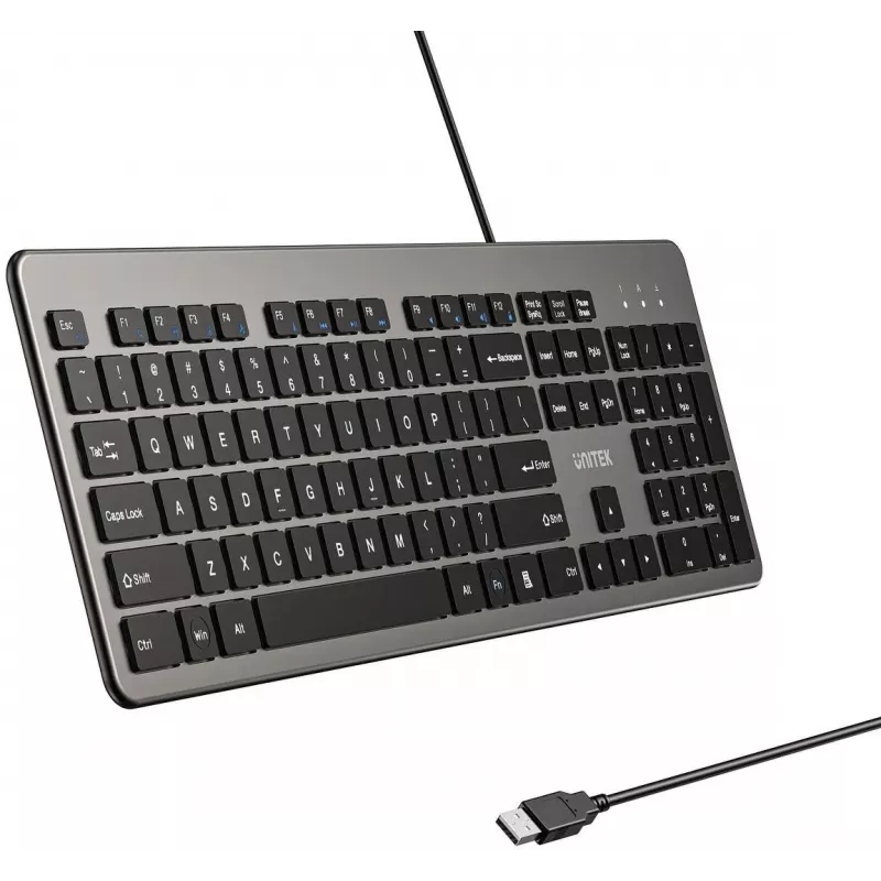 UNITEK SlimTap Kabelgebundene Büro-Tastatur, USB-A, Grau
