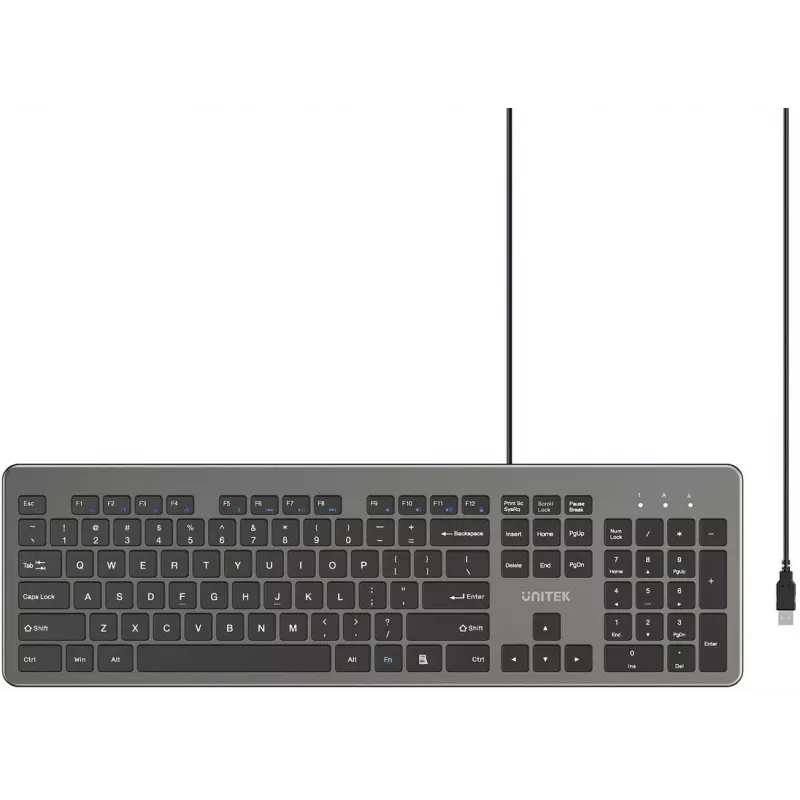 UNITEK SlimTap Kabelgebundene Büro-Tastatur, USB-A, Grau