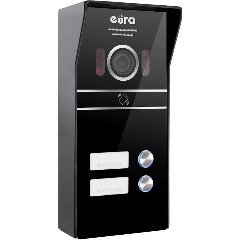 Eura VDP-80C5 Zweifamilien-Video-Türsprechanlage, Schwarz, 2x 7 inch LCD, FHD, 2 Eingänge, 1080p Kamera, RFID-Leser, Aufputzmontage
