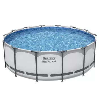 Bestway 5612X Steel Frame Above Ground Pool 427 x 122 cm (14 ft x 48 in) Round Frame Pool mit Filterpumpe, Leiter, Abdeckung, Bodenplane und ChemConnect-Dosierer