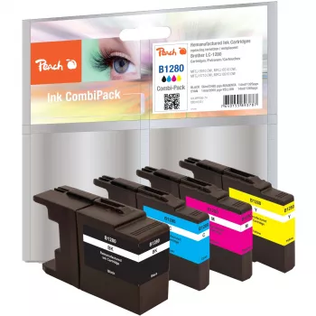 Peach PI500-74 Pigment-Tintenpatronen Multipack - Schwarz, Cyan, Magenta, Gelb - Kompatibel mit Brother MFCJ 5910 DW, 6510 DW, 6710 DW, 6910 DW - 4 Stück
