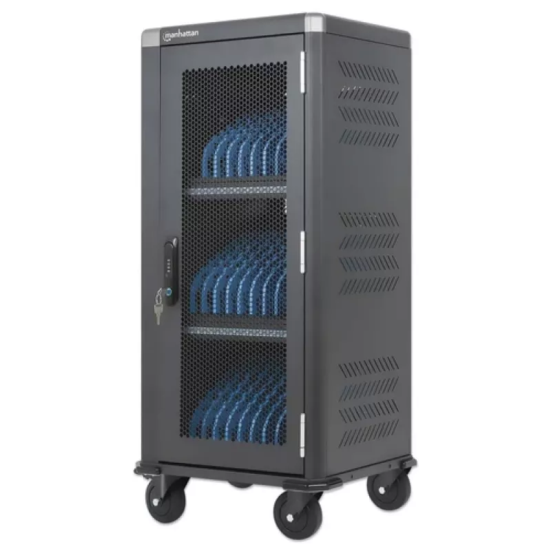 Manhattan 181471 Mobile Device Management Cart, Schwarz, 32 Geräte, 32 AC-Steckdosen, 3680W