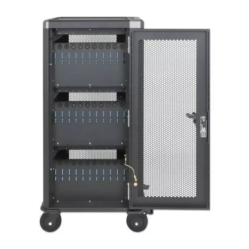 Manhattan 181471 Mobile Device Management Cart, Schwarz, 32 Geräte, 32 AC-Steckdosen, 3680W