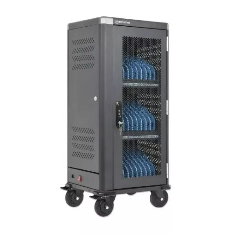 Manhattan 181471 Mobile Device Management Cart, Schwarz, 32 Geräte, 32 AC-Steckdosen, 3680W