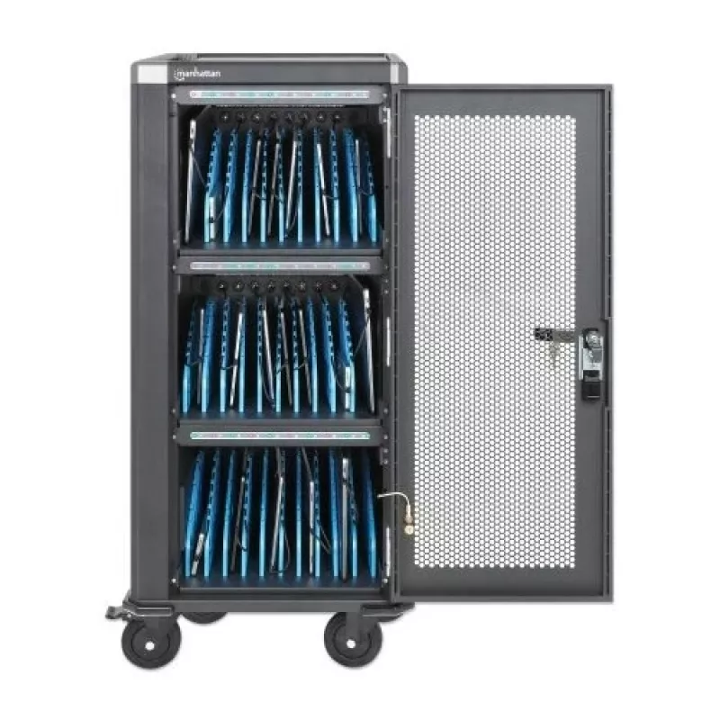 Manhattan 181471 Mobile Device Management Cart, Schwarz, 32 Geräte, 32 AC-Steckdosen, 3680W
