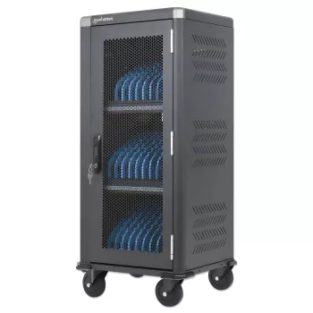 Manhattan 181471 Mobile Device Management Cart, Schwarz, 32 Geräte, 32 AC-Steckdosen, 3680W