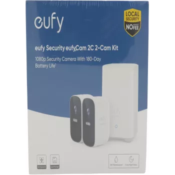 Anker Eufy Cam 2c 2+1 Kabelloses Sicherheitskamera-System mit HomeBase 2, 1080p Full HD, 2 Kameras, IP67, Farb-Nachtsicht, 180 Tage Akkulaufzeit, Keine monatlichen Gebühren