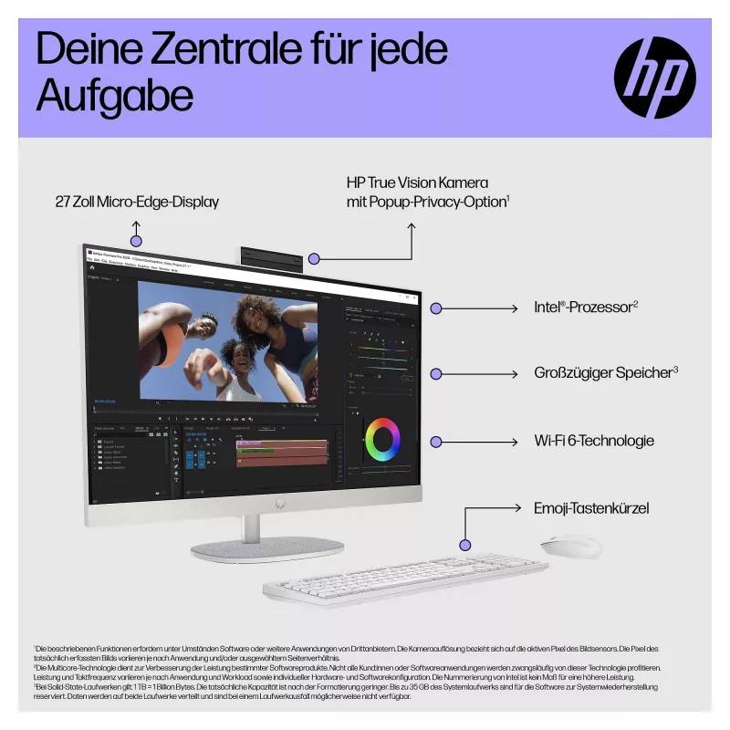 HP 27-cr0475ng All-in-One PC, 27 inch FHD IPS, Intel Core i7-1355U, 16GB RAM, 1TB SSD, Windows 11 Home, Weiß