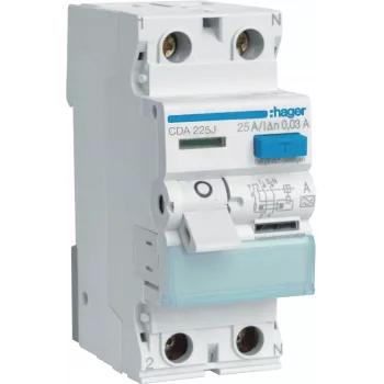 HAGER CDA225J RCCB Fehlerstromschutzschalter 1P+N 25A 30mA Typ A 6kA