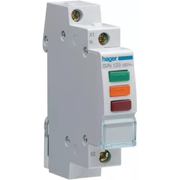 HAGER SVN129 Signalleuchte, 230V AC, 3 x LED Rot+Grün+Orange, DIN-Schiene
