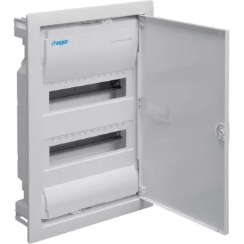HAGER Volta VU24NE Unterputz-Verteiler, 2 Reihen, 24 Module, IP30, Metalltür, Weiß